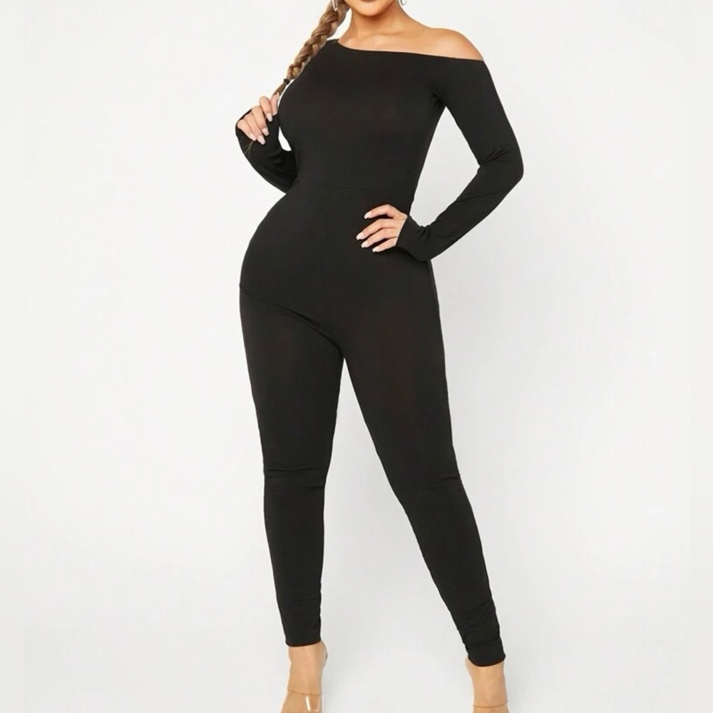 Sexy Solid Asymmetrical Neck Unitard Jumpsuit In … - image 3